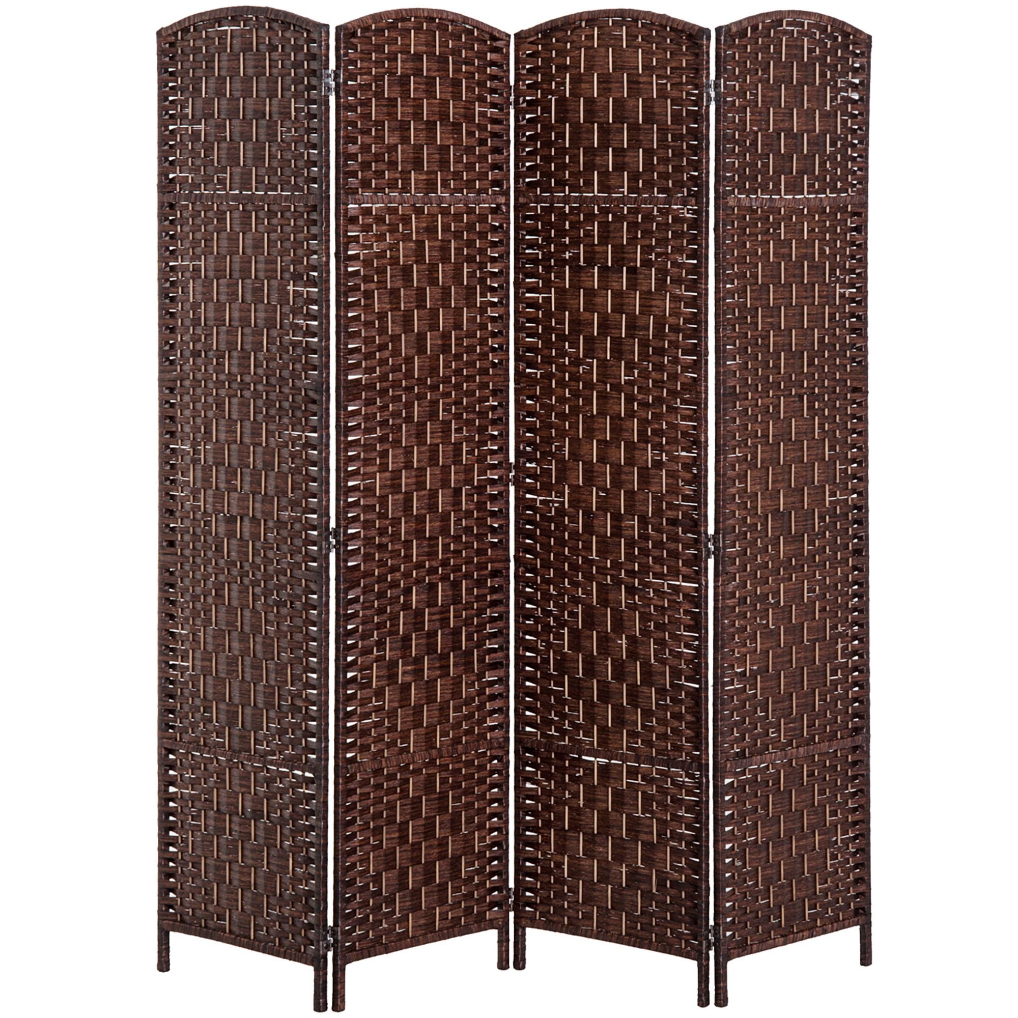 HOMCOM 4 Panel Wicker Room Divider 6' Tall Freestanding Folding Privacy ... - Woven Room Dividers For Apartments