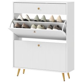 HOMCOM Narrow Shoe Storage Cabinet with Wave-like Panels and Adjustable Shelves for 12 Pairs of Shoes, White