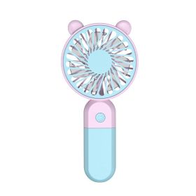 2024 cartoon handheld small fan USB charging small fan student desktop outdoor portable two-color small fan (Color: Y19 Sky Blue)
